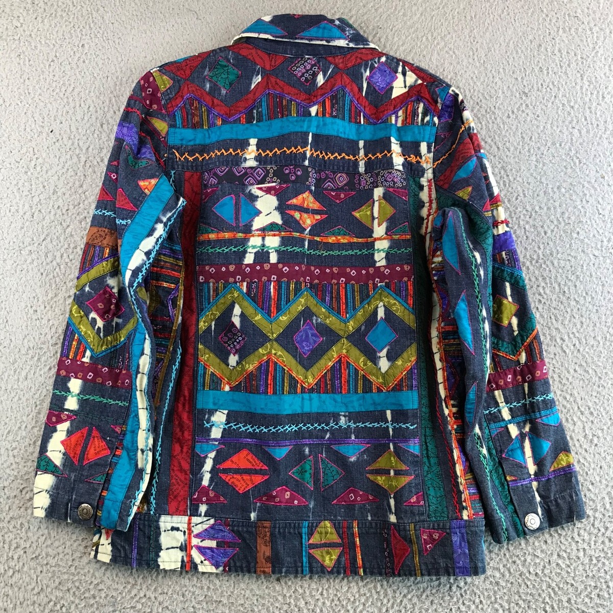 Chicos Designs Jacket Patchwork Denim Women's Size 0 Button