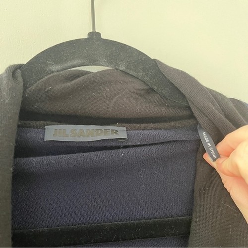 Jil Sander navy blue black draped front sweater cardigan hooded wool small - Picture 5 of 10