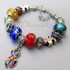Autism Bracelet With Puzzle Awareness Ribbon Charm And European Lampwork Beads