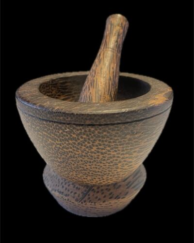 Vintage Mortar and Pestle Wood Set Thai Grinder Pill CrusherHandcraft 4 1/2”