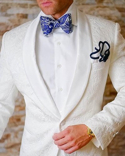Men White Jacket Jacquard Paisley Groom 