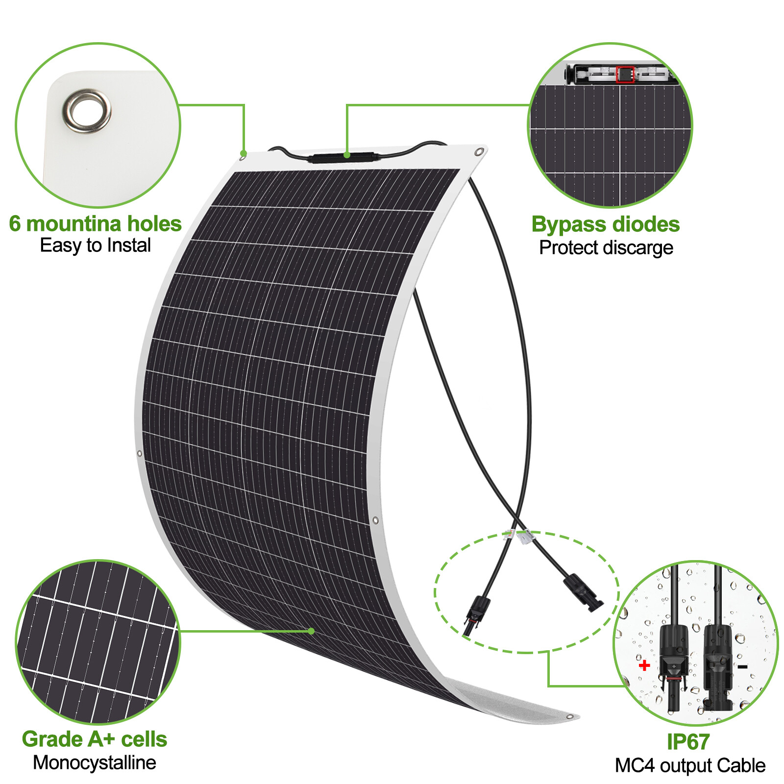 300W 900W Flexible Solar Panel Mono 12V Home RV Boat Camping Power ...