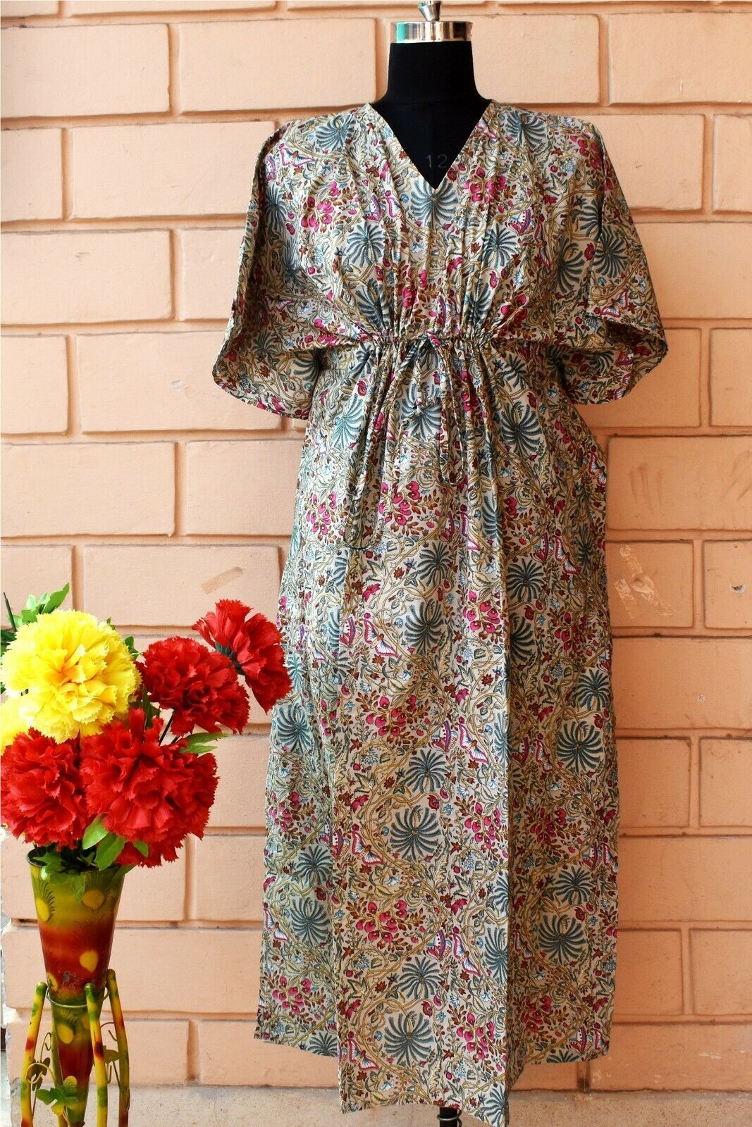 Indian Kaftan Printed cotton kaftan beach wear gown ethnic night wear maxi dress