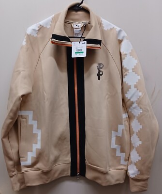 Puma X Pronounce Jacket Mens L Tan Orange Black Zip Up Long Sleeve Track