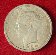 BELGIUM 1940 50 FRANCS KING LEOPOLD III 9 SHIELDS GENUINE SILVER COIN KM122