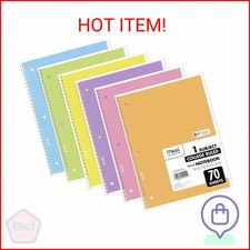 Mead Spiral Notebook, 6 Pack, 1 Subject, College Ruled Paper, 7-1/2" x 10-1/2",