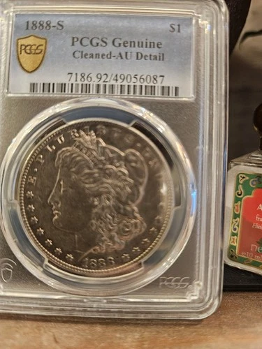 1888 S MORGAN SILVER DOLLAR PCGS GOLD LABEL ONLY 657K MINTED AU DETAILS CLEANED