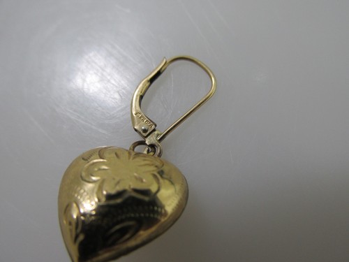 Puffy Heart Earrings 1/20 14K GF Engraved Flower Floral Dangle - Picture 5 of 6