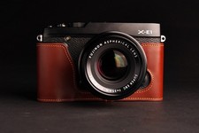 Genuine Real Leather Half Camera Case Bag Cover for FUJIFILM XE1 XE2 XE2S Brown