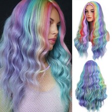 Rainbow Wig Long Curly Wig Colorful Curly Wigs for Women Daily Party or Cospa...