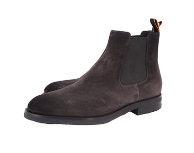 WORN 1x | $850 SANTONI CHARCOAL GRAY SUEDE CHELSEA BOOT PULL ON UK 10 US 11
