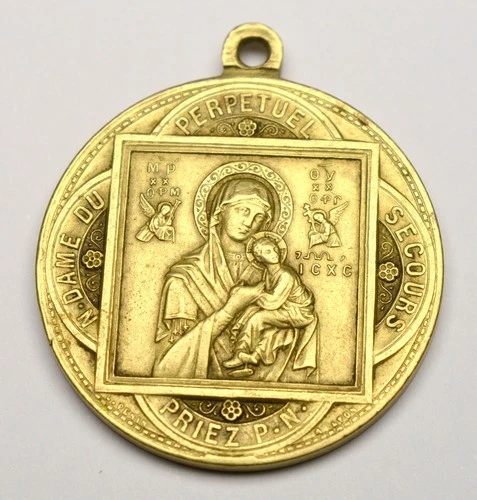 ANTIQUE RELIGIOUS VIRGIN MARIA ICON PENDANT MEDALLION MEDAL