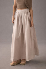 Mare Mare X Anthropologie Beige Pleated A-Line Midi Skirt Womens Size M NWT