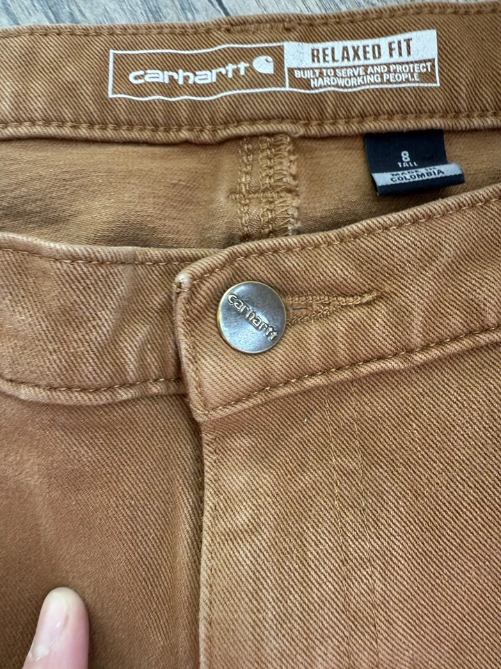 Women’s Double Knee Carhartt Brown Pants Size 8 Tall Rugged Flex Relaxed Fit - Image 4 of 4