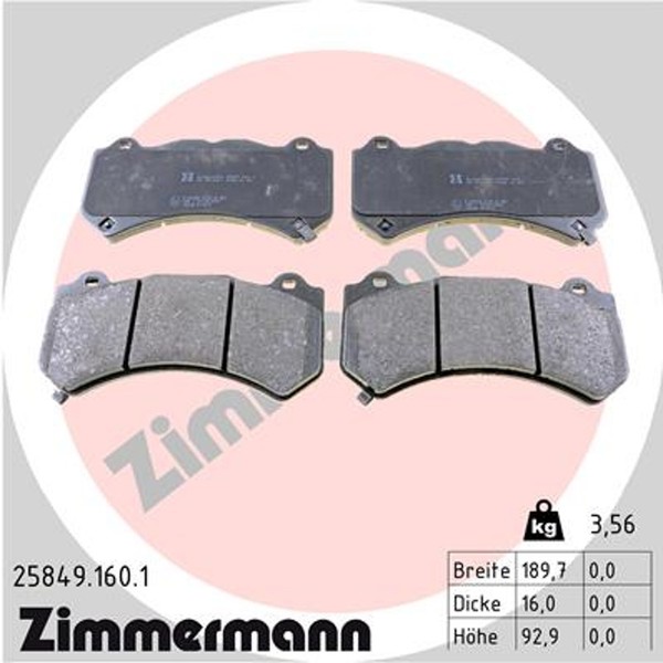 Zimmermann Bremsbelagsatz Scheibenbremse 25849.160.1 FüR Nissan GT R35 Nismo C7-image