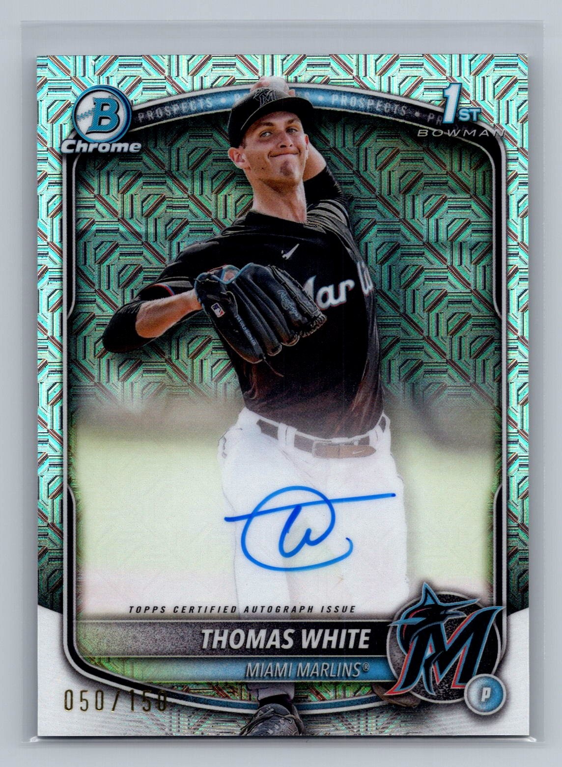 Thomas White 2025 Bowman Chrome Prospect Autographs HTA Refractor #/150 1st