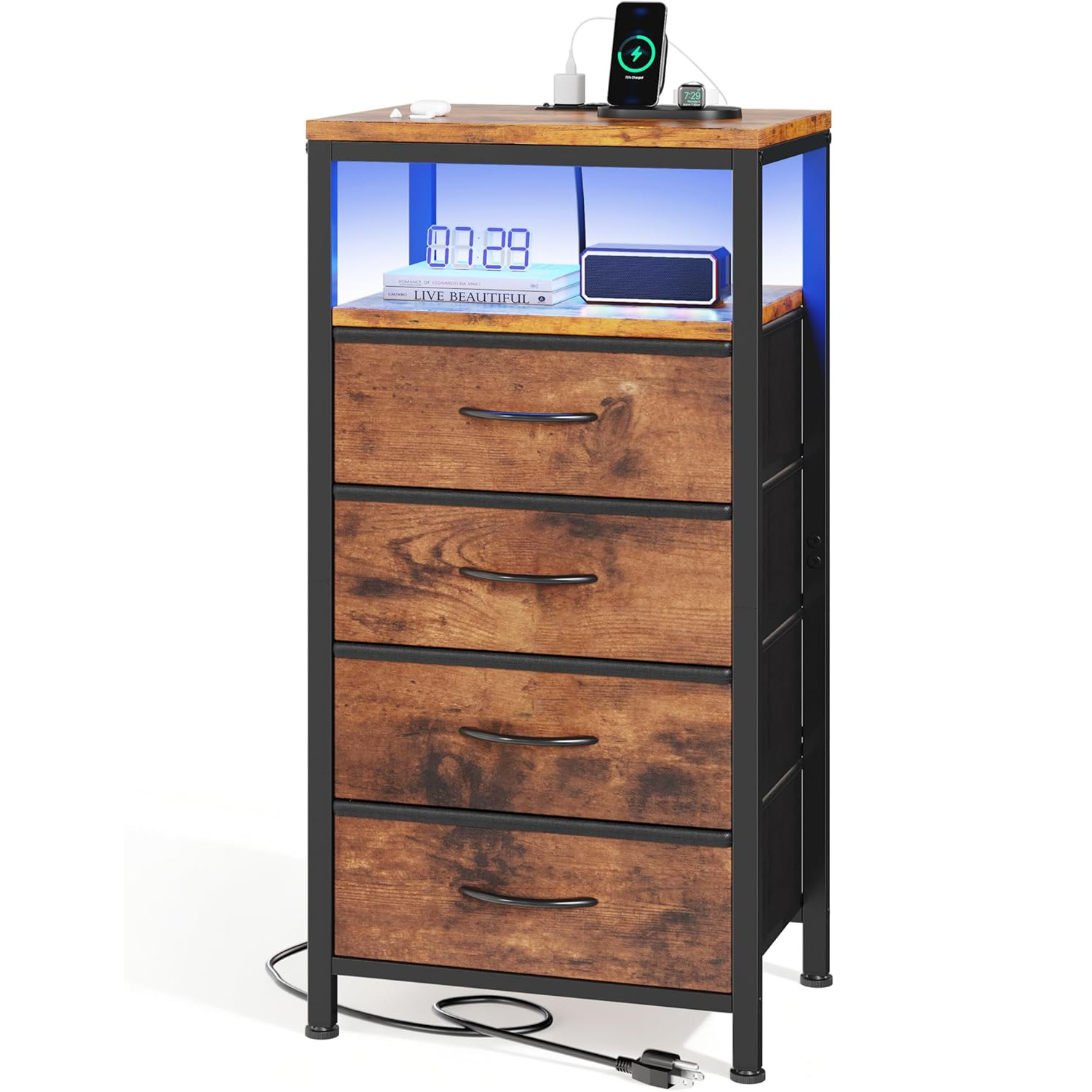 With 3/4/5 Fabric Drawers & Charging Station,bed Side End Table