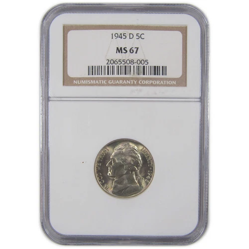 1945 D Jefferson Nickel MS 67 NGC Wartime Silver 5c Coin SKU:CPC9924