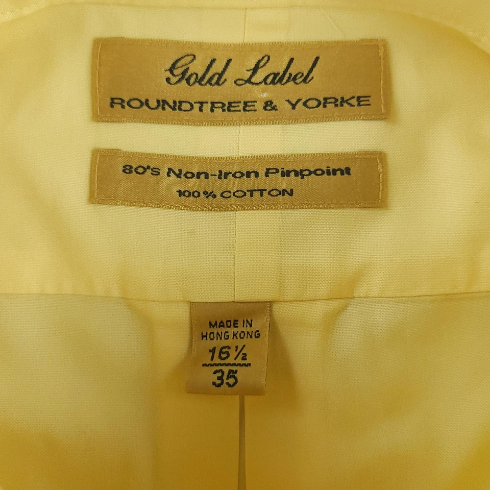 Camisa Roundtree & Yorke Etiqueta Dorada Para Hombres 16.5 35 Amarillo Vestido Abotonado Algodón Foto 4 de 4