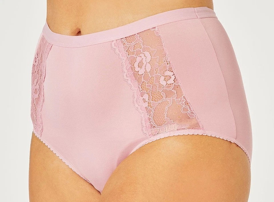 Blush Pink Stretch Buttery Lace Insert Knickers Full Panties  L 16/18  US 9-10 - Image 3 of 4