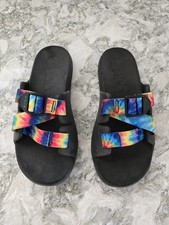 Chaco Chillos Slide Sandals Black Tie Dye Rainbow Kids Youth Size 4