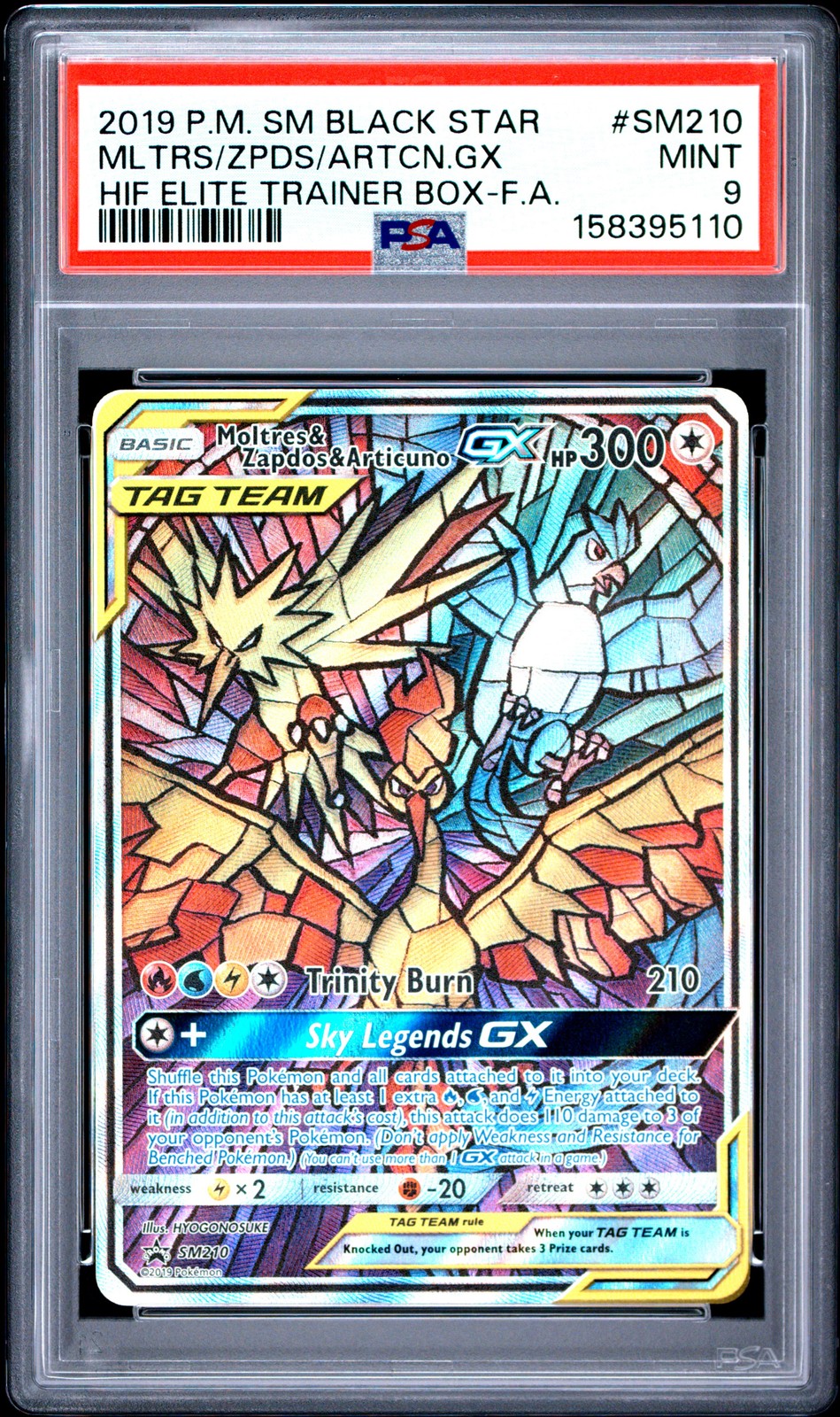 2019 POKEMON SM BLACK STAR PROMO FULL ART/MOLTRES & ZAPDOS & ARTICUNO GX PSA 9