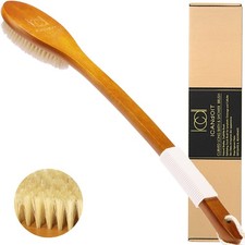 ICANdOIT-17.71Inch Natural Boar Bristles Anti-Slip Curved Long Handle Brown