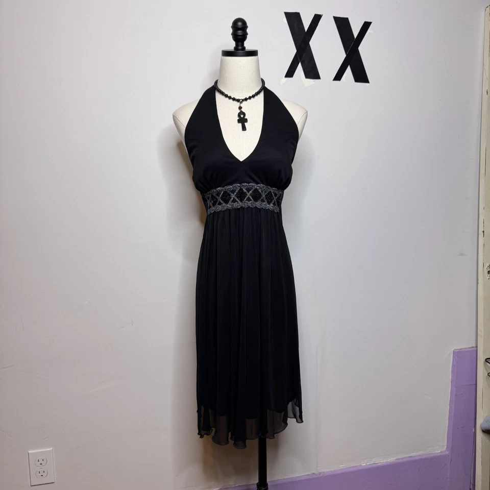 Vestido halter babydoll vintage negro en capas • Midi caprichoso fiesta de hadas Y2K 14 Foto 2 de 4