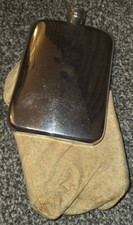 Antique James Dixon & Sons Sheffield Pewter Hip Flask, Original Chamois