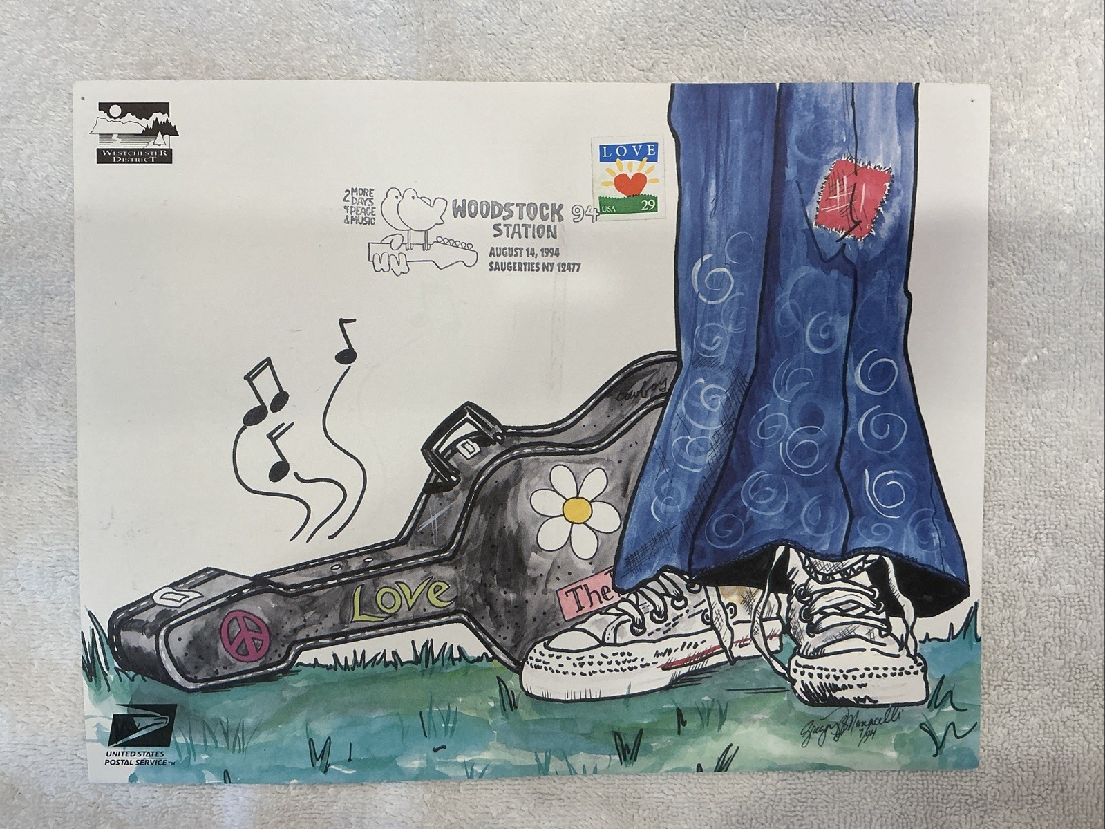 USPS WOODSTOCK Station 8/14/1994 ANNIVERSARY PRINT RARE 8.5”x11”