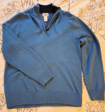 LL Bean 1/4 Zip Sweater Mens Medium Blue Cotton Pullover Knit Mock Neck S1