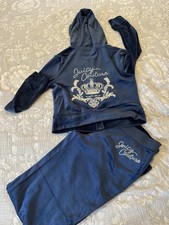 Juicy Couture Velour Tracksuit Set Rhinestones Crown Logo Regal Blue S