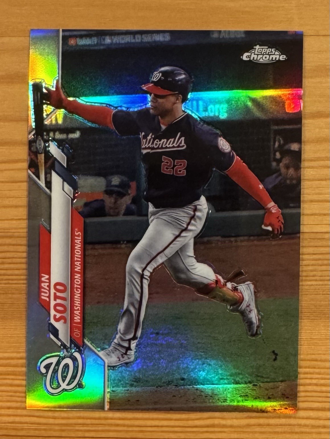 2020 Topps Chrome Photo Variation SP Running Juan Soto #12 Bat Drop Nationals