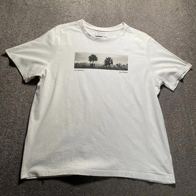 Primark T-Shirt Herren Large Weiß Los Angeles Grafikdruck Regular Fit