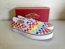 Vans Classic Slip-on Checkerboard Rainbow Shoes  - Men Size 12