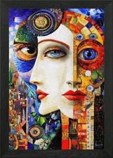Mosaic Portrait of Two Women Framed Wall Art Poster Canvas Print Picture