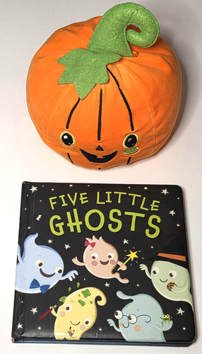 Dan Dee Plush Pumpkin Jack o' Lantern Halloween Vtg & BONUS 5 Little Ghost Book