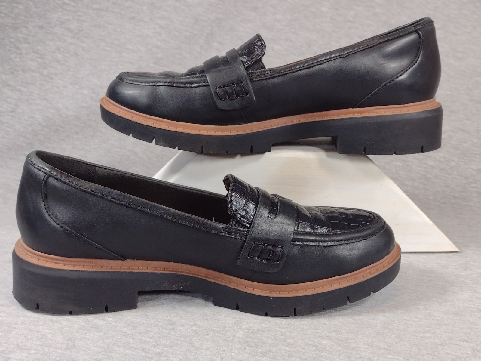 SAOLA Clarks Collection Penny Mocassino Scarpe Donna 7 M Nero Marrone Suola Pesante