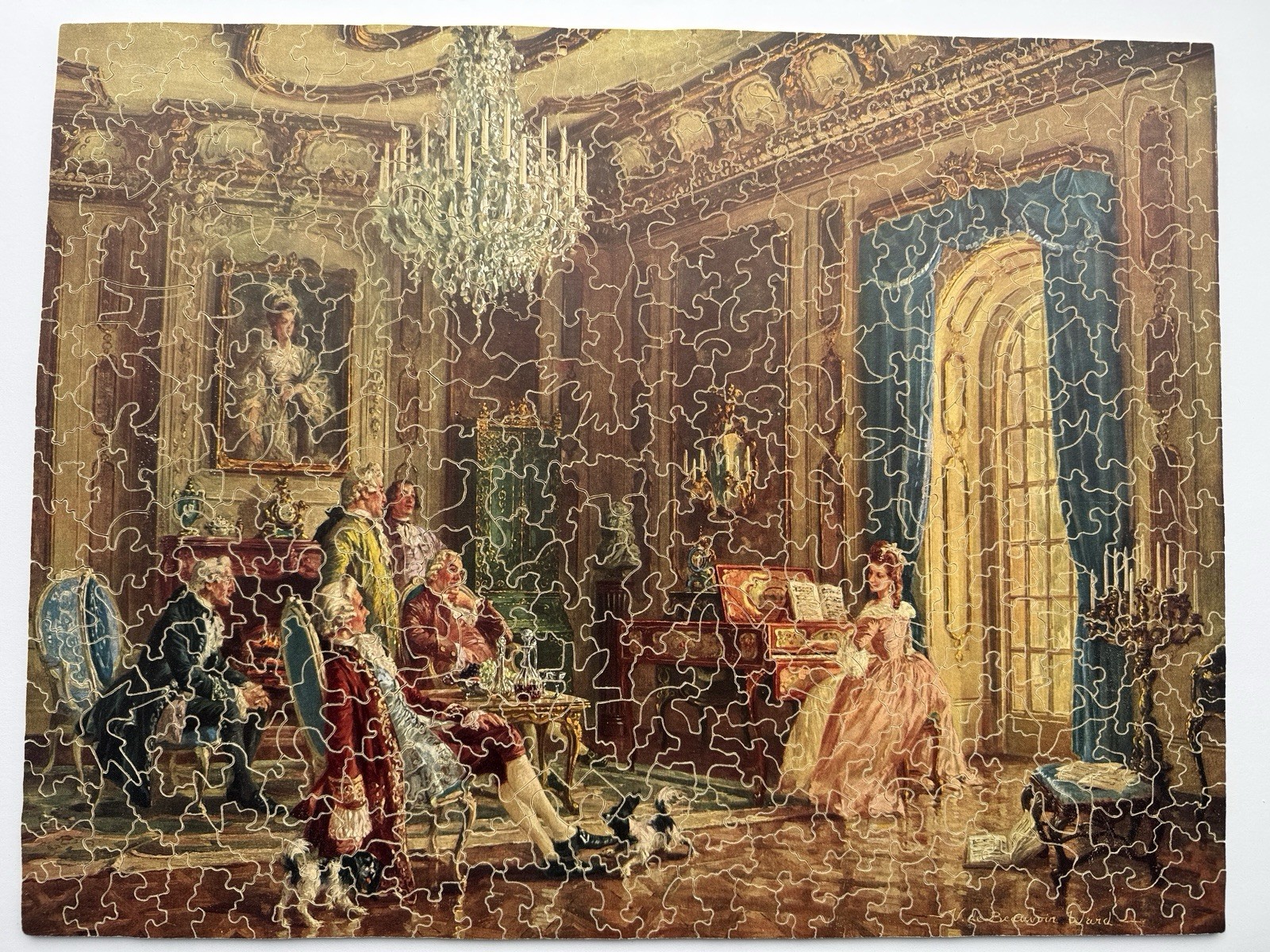 FABULOUS RARE U-NIT PICTURE JIGSAW PUZZLE HER FIRST RECITAL PIANO 64 FIGURAL WOW