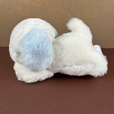 VTG Eden Toys 7" Plush Puppy Dog Sleeping Blue White Rattle Satin Ears Laying