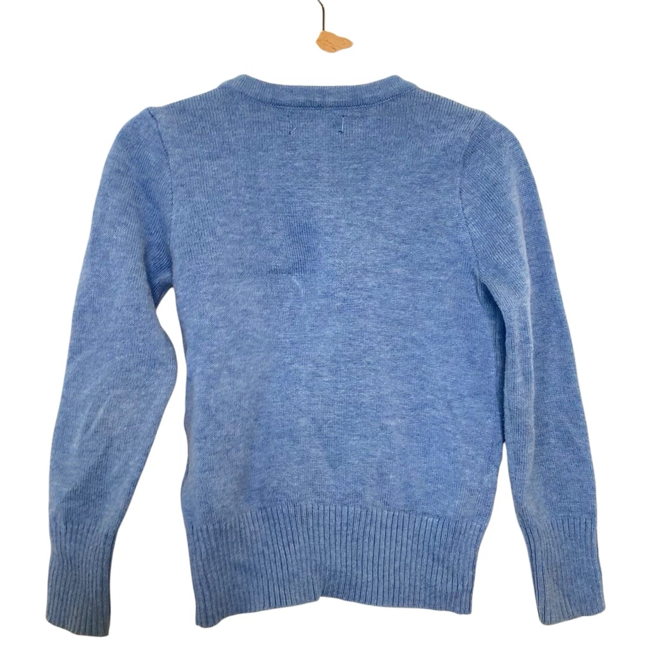 Suéter Ralph Lauren infantil azul mistura de lã tamanho 5 gola V rosa pônei mangas compridas - Imagem 2 de 4