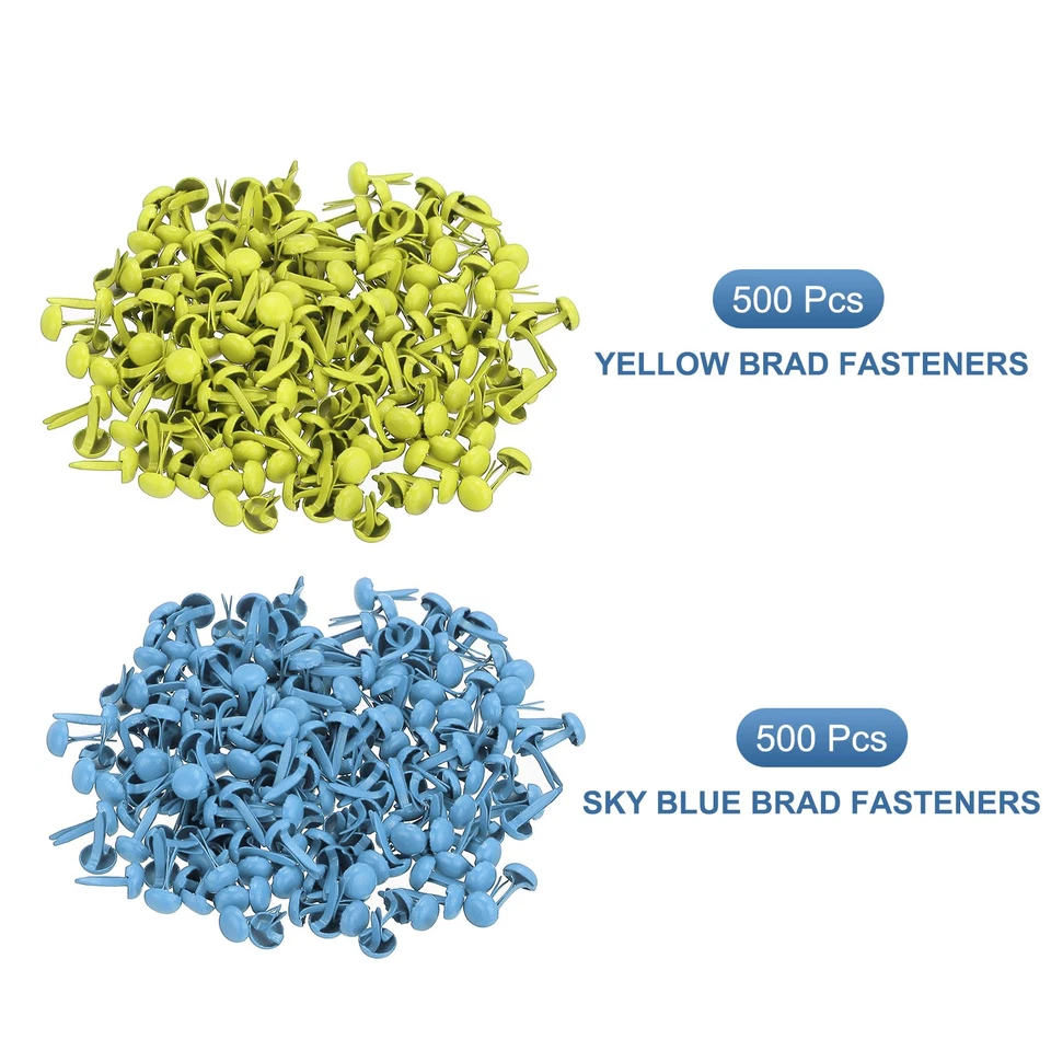 1000 PCS Paper Brass Fasteners Split Pins 5 x 9 Mm, Yellow/Sky Blue Foto 3 de 4