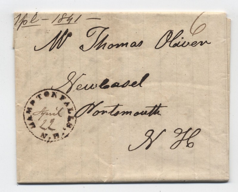 1840/41 Hampton Falls NH stamplesl letter brown/black CDS [k.1388]
