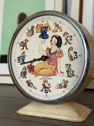 BAYARD Snow White Alarm Clock Disney Antique Vintage France - does not run