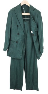 SUITSUPPLY La Spalla Herren Anzug UK32R Grün 2-Teiler Slim Melange Zweireihig Leinen *