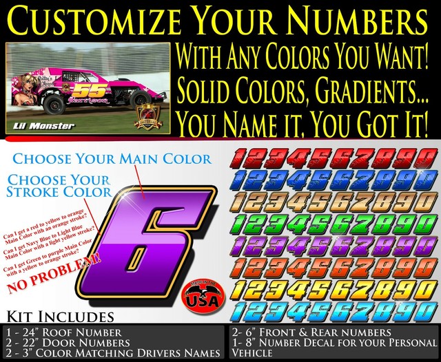 RACE CAR NUMBERS PACKAGE DIRT LATE MODEL MODIFIED STREET STOCK IMCA YOU DESIGN eBay