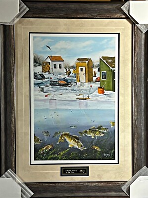 Ray Mertes Fishing Frenzy Ice fishing Art Print-Framed 24 x 31