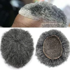 Afro Toupee For Black Men All Transparent Lace Curly 100%Human hair Weave US