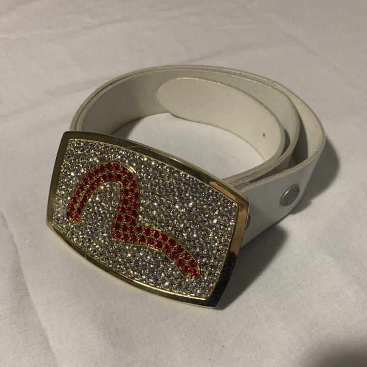 EVISU Red Seagull Logo Zirconia White Belt Size 36 Used From EVISU Red Seagull Logo Zirconia White Belt Size 36 Used From