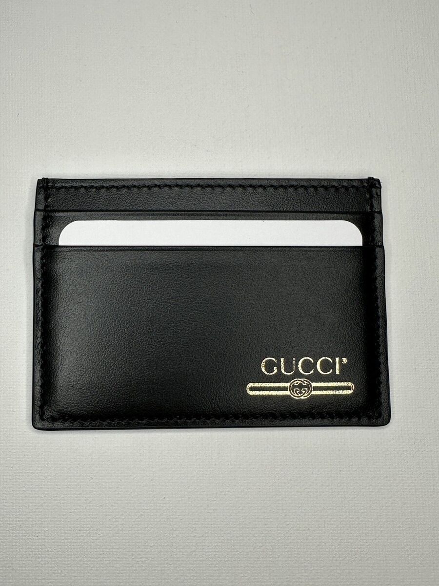 NEW Gucci Black Leather Gold Gucci Logo Leather Card Holder NEW Gucci Black Leather Gold Gucci Logo Leather Card Holder